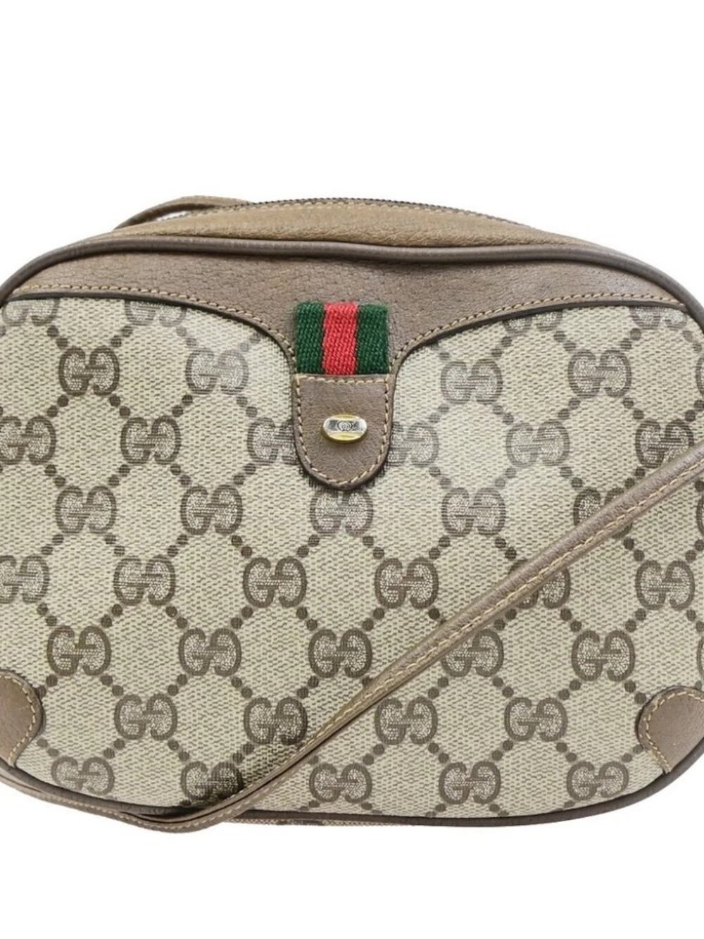 GUCCI Logo Sherry Web GG Pattern Mini Shoulder Bag PVC Leather Brown 68KD111